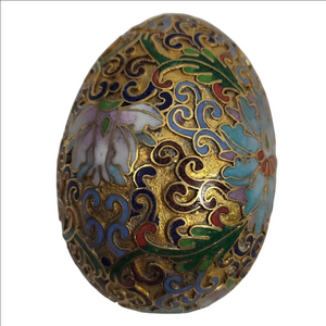 Multicolor Floral Pattern Decorative Egg Gold Tone Flower 2.5"